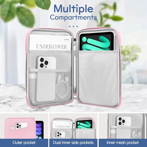 Image of Dadanism 8-9 Inch Tablet Sleeve Bag Carrying Case for iPad mini 7th /6th 8.3 inch, iPad mini 7.9 inch, Galaxy Tab A7 Lite /A9 8.7 inch, Remarkable Paper Pro Move 7.3 inch 2025, Tab M8 8 inch, Tab M9 9 inch, Flowers Pink