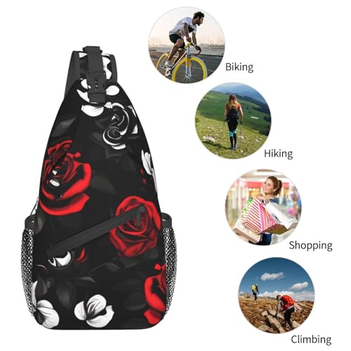 Mochila cruzada con estampado de rosas negra blanca y roja miniatura 6