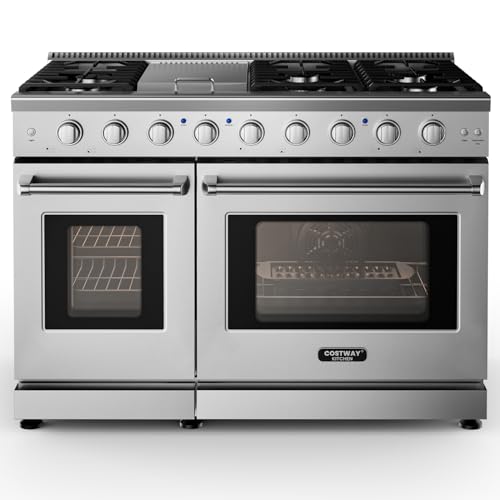 COSTWAY 48 Inches Natural Gas Range, with 7 Burners Cooktop