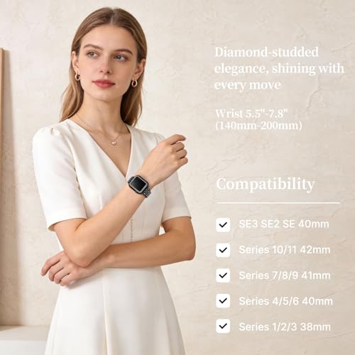 Image of Wutwuk Compatible Bling Apple Watch Strap 40mm with Bling Case, Black Sparkling Metal Woman iWatch Replacement, Black Strap Diamond Rhinestone Wristband for Apple Watch Series SE 2 SE 6 5 4 40mm Black