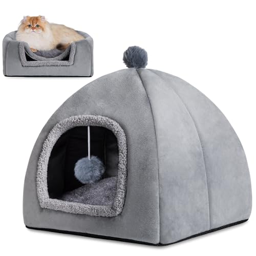 Image of Cat Bed Cave for Indoor, Suitable for Cat Dome Bed, Hideaway Bed for Indoor Cats with Removable Mattress for Kittens.Cat Tent House for Dual Use (L:17 inchx17 inch)