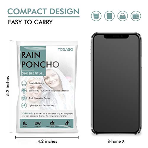 Toraso Rain Poncho With Hood For Adults And Kits, Disposable Clear Rain Poncho Adult Emergency Raincoats, 6 Pack #TOP3