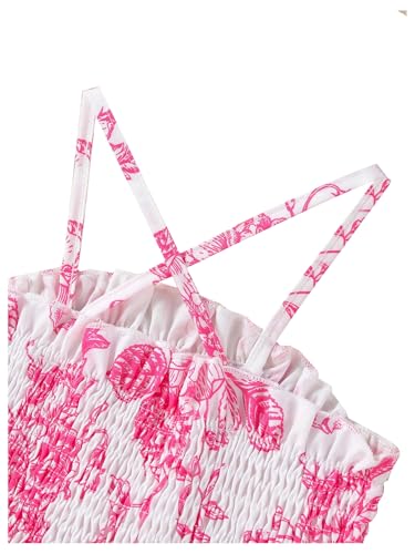 WDIRARA Toddler Girl's Floral Smocked Cami Dress Layered Ruffle Midi Swing Dresses4