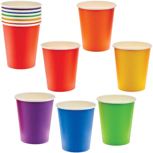 Baker Ross FN129 Vasos de Papel de Colores Arco Iris - Pack de 30, Vasos de Papel Multiusos Reutilizables Biodegradables