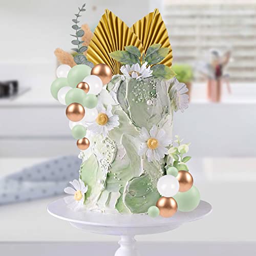 45 Pcs Ball Cake Topper Palm Cupcake Topper Artificial Dried Flowers Cake Decorations For Anniversary Graduation Birthday Party Baby Shower #TOP2