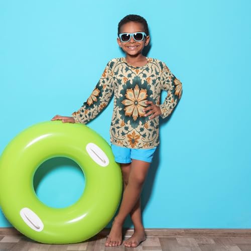 Boys Rash Guard Swim Shirt Long Sleeve UPF+ 50 Sun Shirts Quick Dry Shirt Floral Bohemia for Toddler Kids4