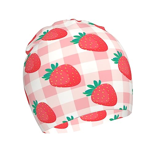 Rqzwdq Cute Strawberry and Green Leaves Pattern Kids Beanie Hats Warm Knit Beanie Cap Skull Caps Gifts Decor for Boys Girls