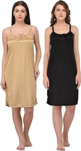 Image of You Forever Women Sexy Satin Striped Solid Above Knee Length Nighty, Loungewear, Nightwear, Sleepwear, Home Wear Short Nighty for Women Pack of 2