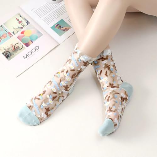 Image of DXYAKY 5 Pairs Sheer Floral Socks for Women, Lightweight Mesh Ankle Lace Socks, Breathable Summer Cute Transparent Stockings