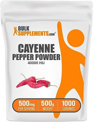 BulkSupplements.com Cayenne Pepper 40000 HU Powder - Capsaicin Supplements Cayenne Pepper Powder - Vegan & Gluten Free 500mg per Serving 500g (1.1 lbs) (Pack of 1)