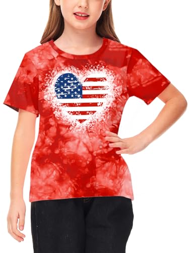 Image of Deerose Kids Striped Shirts Short Sleeve Boy Girls July 4th Patriotic Tee Top 3-14 Years