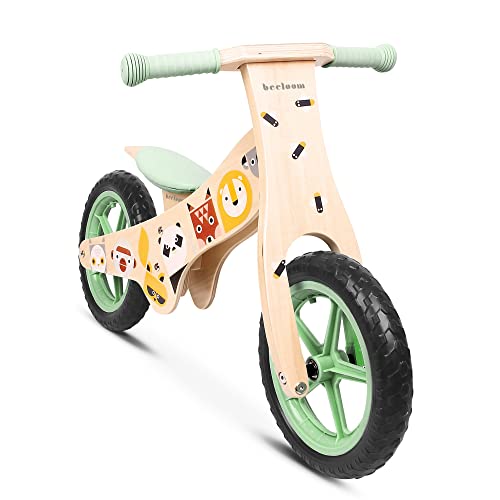 Beeloom - Bicicleta sin pedales de madera, WILD BIKE, correpasillos verde para equilibrio y aprendizaje, diseño unisex con sillín regulable para niños de 2 años