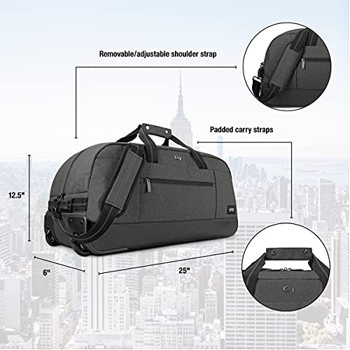 Solo New York Avenue C Rolling 24 Inch Duffel Bag with Removable Shoulder Strap, 49L Capacity, Grey, One Size