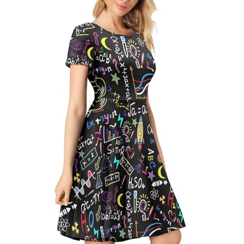 Image of POLERO Women Puffy Swing Elegant Party Midi Dresses Short Sleeve Round Neck A-Line Dress