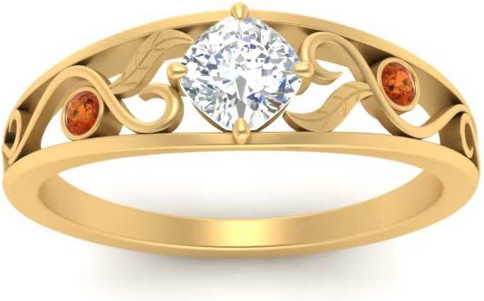 Choose Your Gemstone Nature Inspired Compass Point Ring Yellow Gold Plated Cushion Shape Side Stone Engagement Rings Minimal Modern Design Birthday Gift Wedding Gift US Size 4 to 12