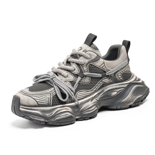 Men's Fashion Breathable Mesh Chunky Platform Lace Up Sneakers Casual Trendy Non Slip Round Toe Walking Tennis Shoes Dad Sneakers