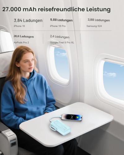 Powerbank 27000mAh mit 4 integrierten Kabel, 30W USB C Schnellladefunktion – Ansicht 5