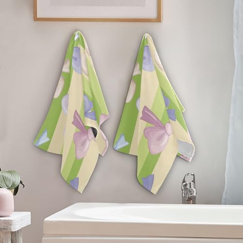 Toallas de mano decorativas de algodón, diseño suave a rayas con lazo útil 5