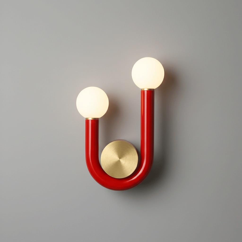 Wall Sconce Lights Indoor Bedroom Hallway Modern U-Shaped Colorful Metal Body with Acrylic Globe Shade,s,Nordic Minimalist Pop Art Lamp for Kids Room Bedside Decor
