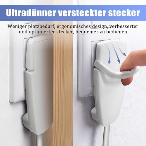 Oblinple 2 Stücke Flachstecker 250V 16A IP20, Winkelstecker Hinter Schrank, Europa Flacher Schuko Stecker Winkel, Stromstecker Flach, Schukostecker Schutzkontaktstecker mit Klappgriff Kabelknickschutz