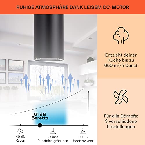 Klarstein Beretta freihängende Insel-Dunstabzugshaube mit Aktivkohlefilter 60 cm