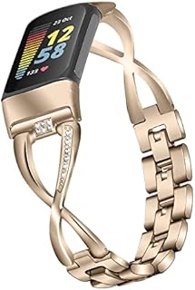 AISPORTS Compatible with Fitbit Charge 5 Strap for Women, Crystal Bling Glitter Diamond Rhinestones Jewelry Metal Adjustable Wristband Bracelet Replacement Strap for Fitbit Charge 5 Fitness Tracker