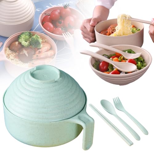 Image of BAUFIX Microwave Ramen Bowl with Lid, 2025 New Noodles Bowl Set with Chopsticks, Spoon, Fork, Portable Cooker for Dorm, Home, Office (Green)