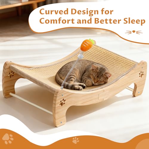 Rascador cama para gatos 3 en 1 con juguete zanahoria miniatura 2