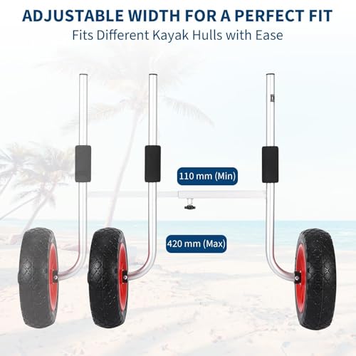 Garvee 220 lbs Kayak Cart, Heavy Duty Adjustable Kayak Trolley with 10" Solid PU No-Flat Wheels, Foam Pads & Detachable Design for Kayaks with Scupper Holes, Canoe Cart for Beach by Garvee - Image 5