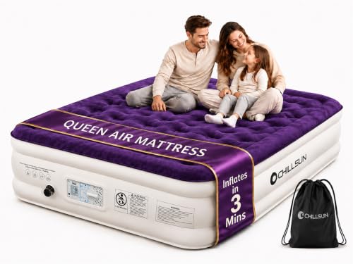 CHILLSUN Queen Air Mattress, Built-in Pump, 18 Inch Raised...