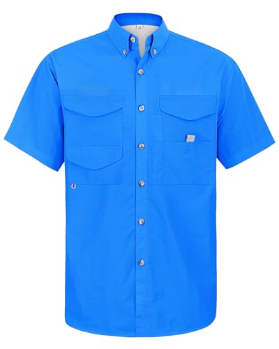 Image of Alimens & Gentle Short Sleeve Fishing Shirt Wicking Fabric Sun Protection Casual Button Down Shirts