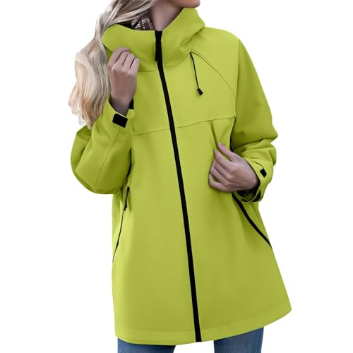 2025 Damen-Jacke, wasserdicht, winddicht, große Größe, dick, einfarbig, mit Kapuze, Schneemantel, für den Außenbereich, Herbst, Winter, günstig, Damenjacken, Wandern, Regenschutz, 01 # Grün, 52