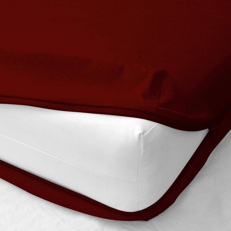 Shreem Linen Zippered Queen Fitted Sheet fits 8" Mattresses, Ultra-Soft 1800 Microfiber, Fully Enclosed Zipper Mattress Cover, Burgundy
