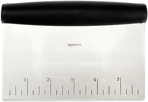 Amazon Basics Multi-Purpose Bench Scraper, Stainless Steel Dough Cutter with Measurement Marks, Dishwasher Safe, Non-slip Contoured Grip, 6", Black, Silver - 2