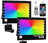 RGB LED Strahler,2 Stück 100W Fluter Außen Bluetooth Objektbeleuchtung,LED Fluter Flutlichtstrahler, IP66 Wasserdicht LED Flutlicht für Balkone,Gärten Stimmungslichter