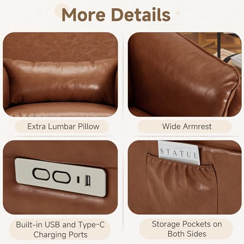 Image of MELLCOM Power Recliner Rocking Chair with Adjustable Arms and Headrest, Swivel Electric Glider Reclining Nursing Chair Nursery Gliders with USB Port and Storage Bags, FSC Certified(Leather, Brown)