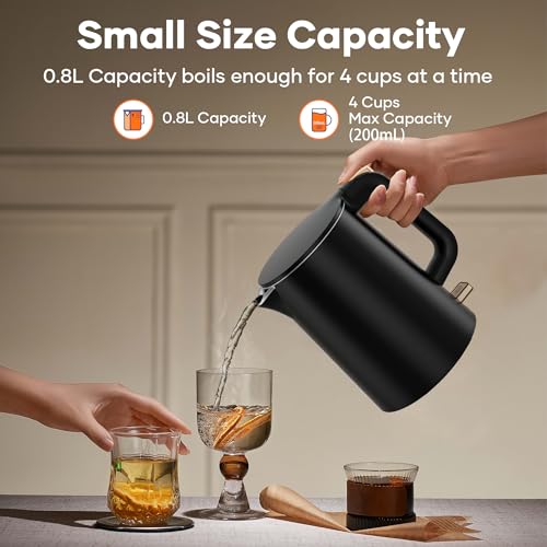 Tetera eléctrica pequeña 0.8L acero inoxidable negro miniatura 2