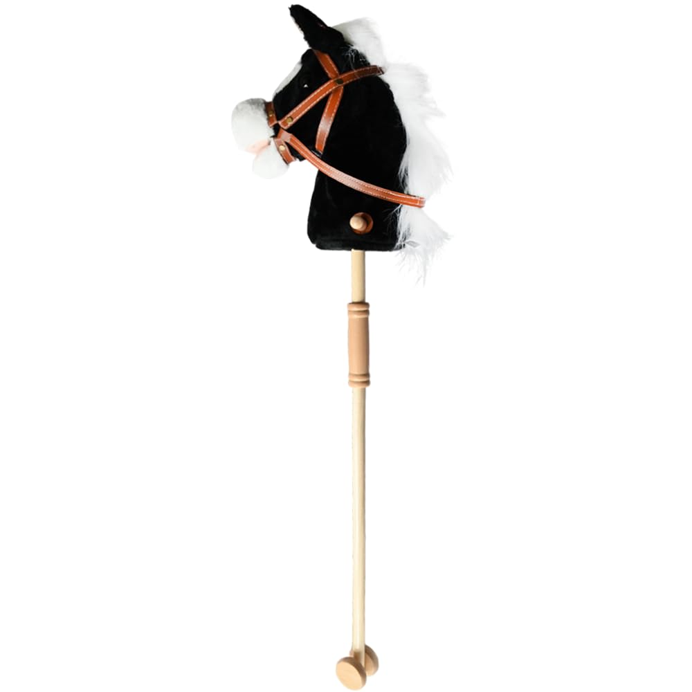 Unibos | Stick Horse With Wood Wheels Real Pony Neighing & Galloping Sounds Plush Hobby Horse Toy, 96cm, Brown (AA Batteries Required) (Brown)