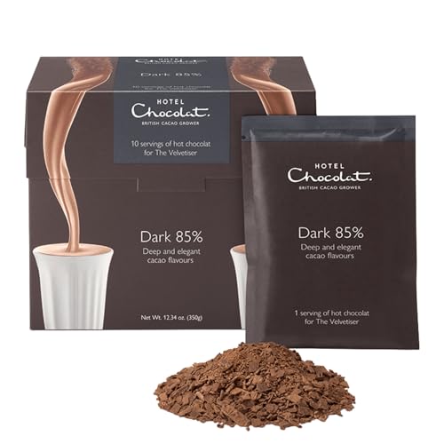 Image of Hotel Chocolat Hot chocolate Mix - 85% Dark Drinking Chocolate with Real Chocolate Flakes, 10 Servings, Gourmet Cocoa