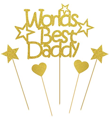 Image of Gold Glitter World's Best Daddy Cake Topper -Happy Birthday for Father Best Dad Ever Love You Dad Cake Topper to Father's Birthday Party Decoration Supplies-(D-2)