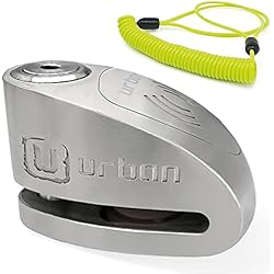 Candado Xena Con Alarma Urban Security UR910S Candado Antirrobo Moto Disco con Alarma 120 Db, Doble Cierre 10 mm, Homologado Sra + Cable Recordatorio 140cm