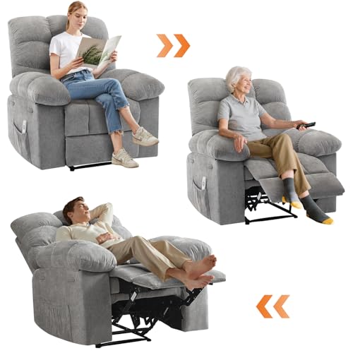 Image of Massage & Heating Recliner Chair for Adults, 150 Manual Oversized Recliner with Extra Wide Plush Seat, Overstuffed Comfortable Single Sofa for Living Room Bedroom Home Theater,Gray