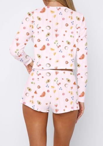 Image of Dressmine Ladies Long Sleeve Cute Pajama Sets 2 Piece Fall Outfits Button Up Pjs Set Loungewear