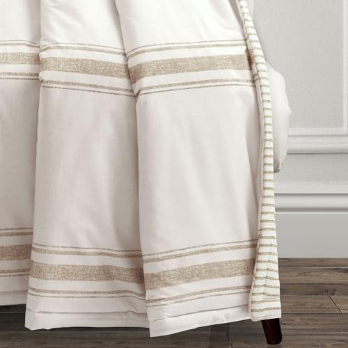 Image of Lush Decor Farmhouse Stripe Reversible Throw, Single, 50 inch W x 60 inch L, Neutral - Beige Throw Blanket For Bed - Soft Blanket - Couch Throw - Rustic Farmhouse Decor