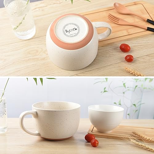 BYCNZB 38oz ceramic large Soup mugs with Hanlde for Coffee,Cereal,Salad,Noodles,Tea,Soup Bowls Cups,Microwave &Dishwasher Safe Set of 2 (Cream) by BYCNZB - Image 5
