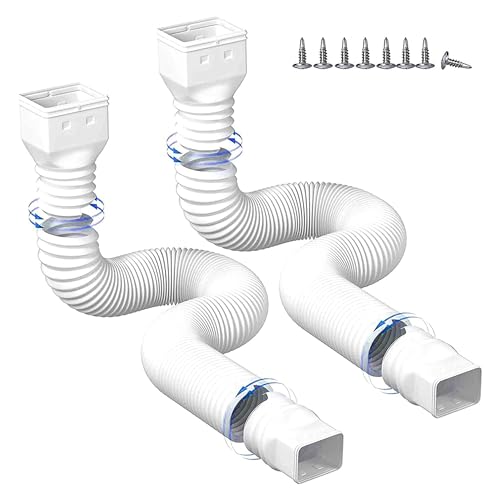 HAHOME 2 Pack Rain Gutter Downspout Extensions with Filter,Flexible Drain Downspout Extender Connector with Screws,White
