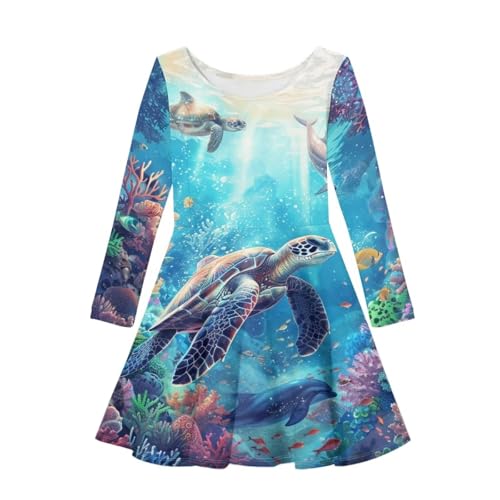 Kids Knee Length Dresses with Long Sleeve 3-16 Girls Midi Dress