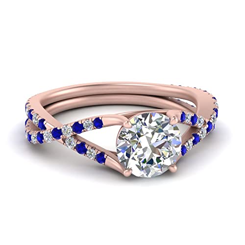 Image of Choose Your Gemstone 4 Prong Split Twisted Diamond CZ Ring Rose Gold Plated Round Shape Split Shank Engagement Ring Minimal Modern Design Birthday Gift Wedding Gift US Size 4 to 12