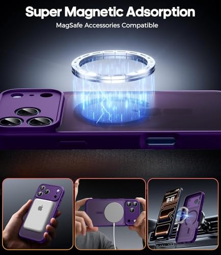 Image of Elzzi Magnetic Magsafe for iPhone 17 Pro Case (Compatible with MagSafe) Slim Translucent Matte Shockproof with Anti-Fingerprint Phone Case, Deep