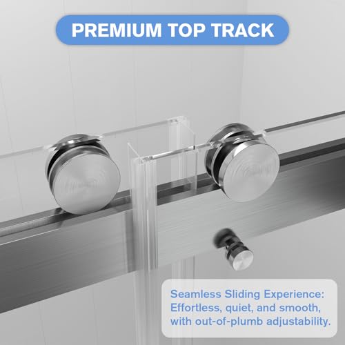 68-72\" W x 76\" H Double Sliding Frameless Soft-Close Shower Door, Waterproof Bathroom Glass Shower Door with Premium3/8 Inch (10mm) Thick Tampered Glass in Matte Brushed Nickel Stainless Steel